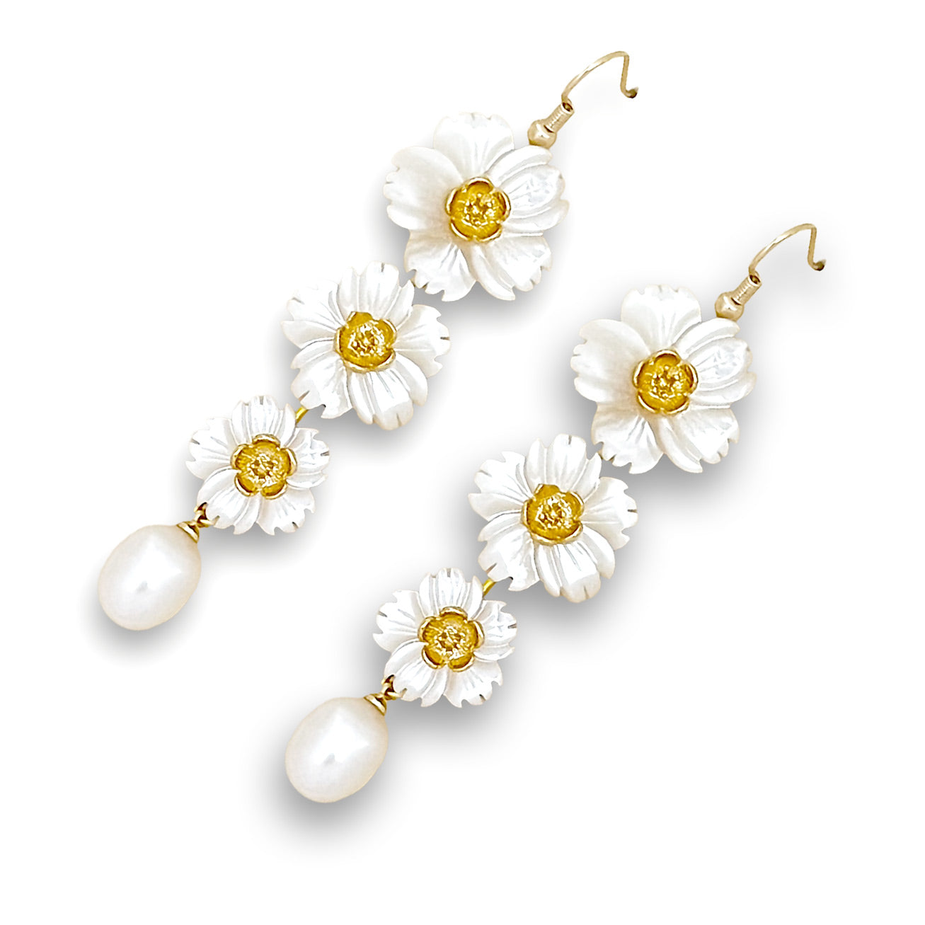Floral Cascade Mother-of-Pearl & Pearl Dangle Earrings