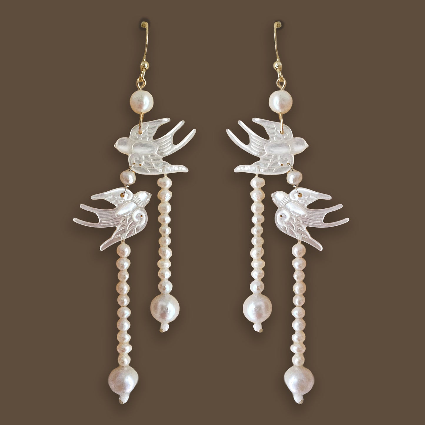 Flight of Love Twin Swallows & Pearl Cascade Earrings