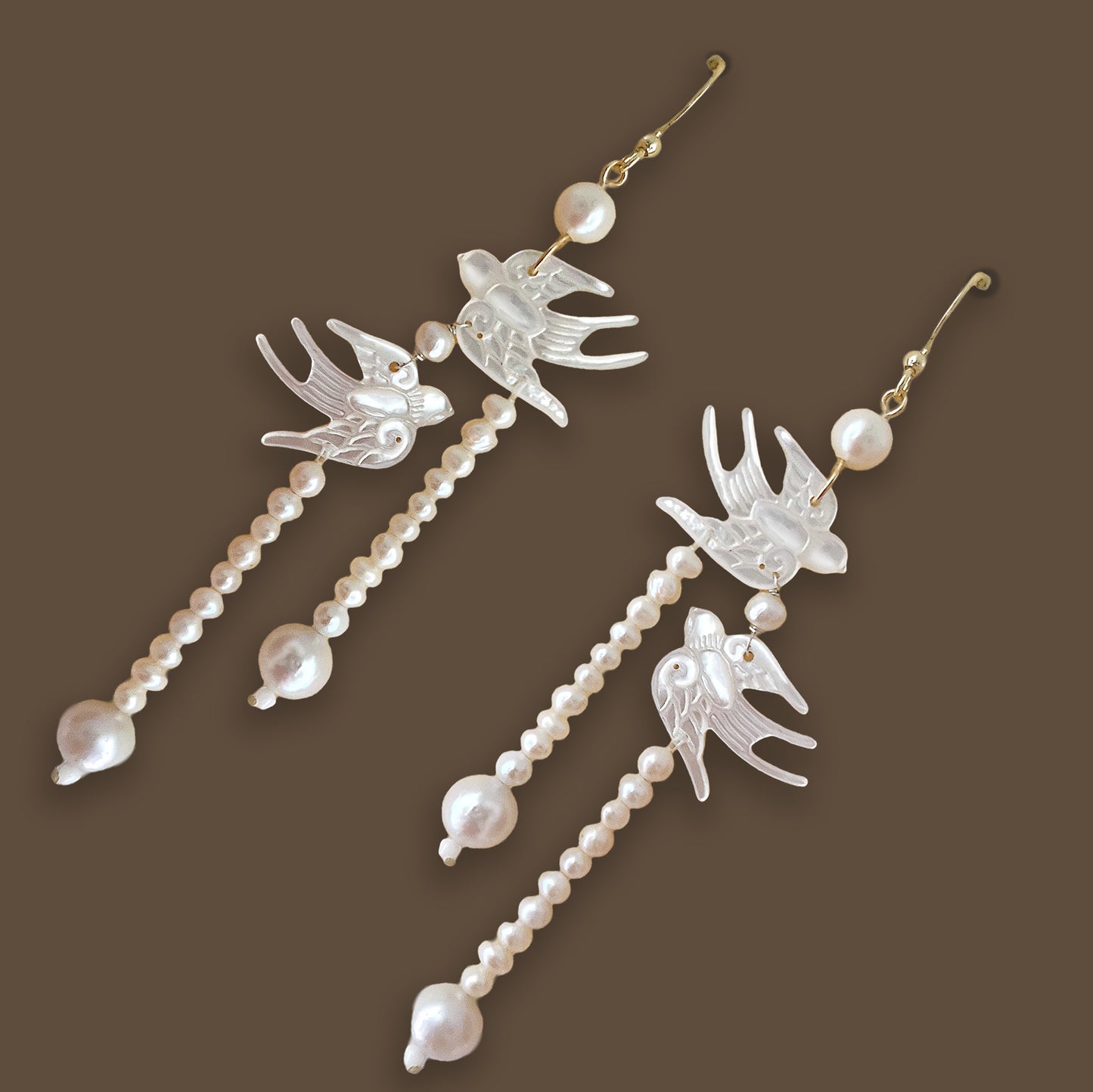 Flight of Love Twin Swallows & Pearl Cascade Earrings