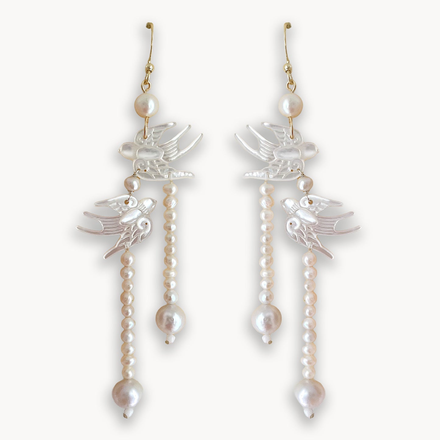 Flight of Love Twin Swallows & Pearl Cascade Earrings